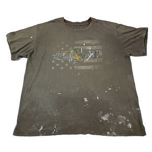 Realtree Xtra Camo Chevrolet T Shirt Thrashed Holes 2XL US Flag Olive Green